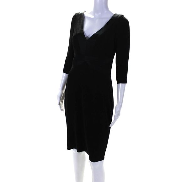 Kay Unger Womens Back Zip Half Sleeve V Neck Sheath Dress Black Size 6 - Picture 2 of 7